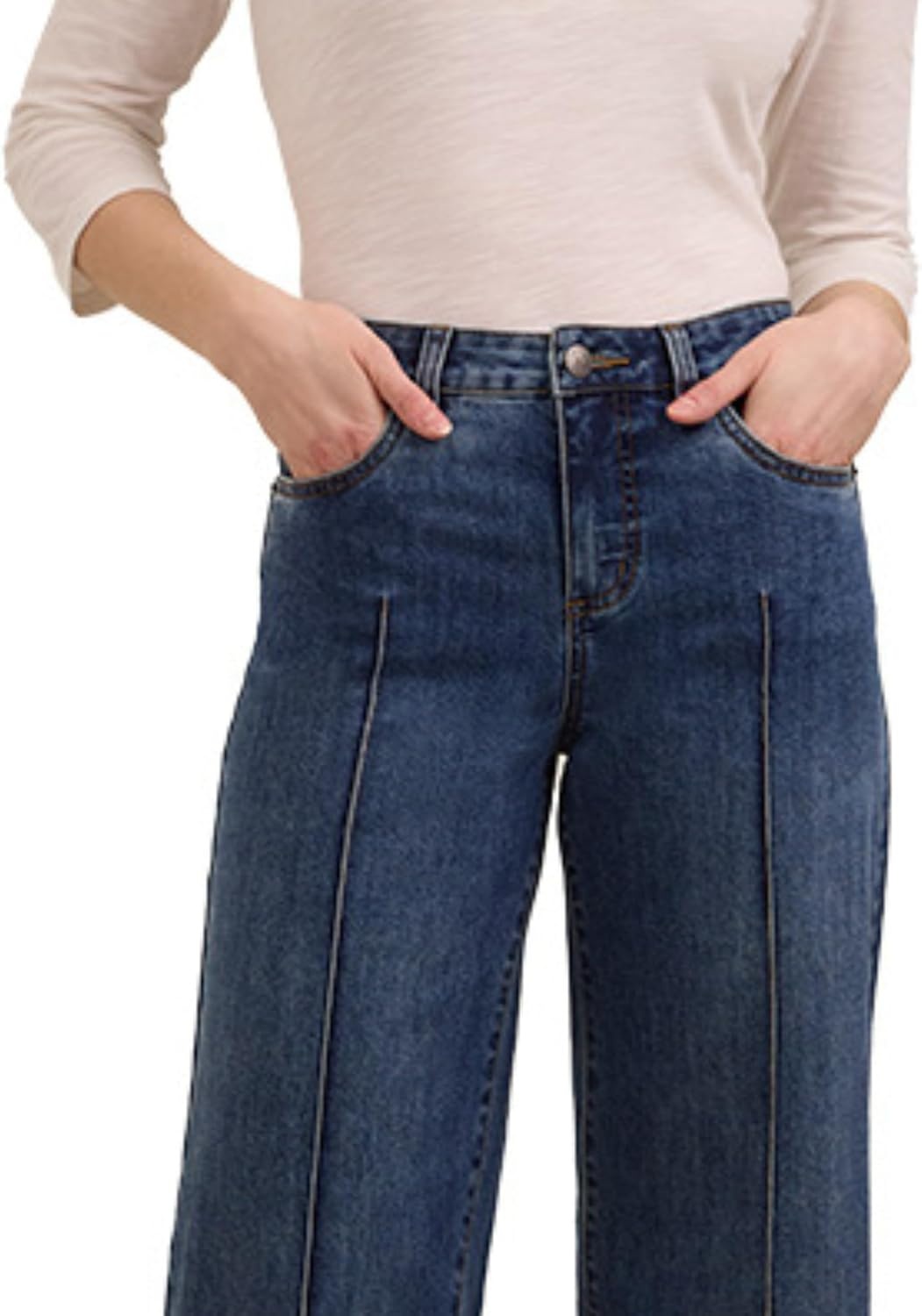 imageMartha Stewart Womens Wide Leg Pintuck Pant HighRise Soft Stretch Denim amp Twill Trouser with Front Seam DetailVintage Wash