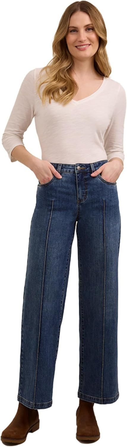 imageMartha Stewart Womens Wide Leg Pintuck Pant HighRise Soft Stretch Denim amp Twill Trouser with Front Seam DetailVintage Wash