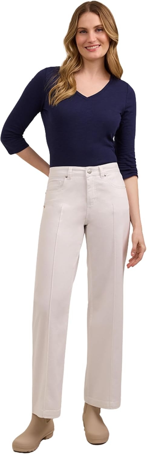 imageMartha Stewart Womens Wide Leg Pintuck Pant HighRise Soft Stretch Denim amp Twill Trouser with Front Seam DetailWhite