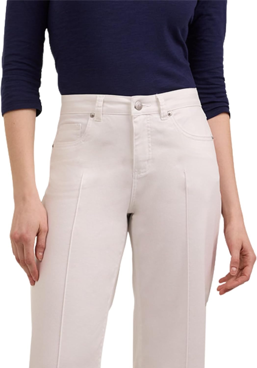 imageMartha Stewart Womens Wide Leg Pintuck Pant HighRise Soft Stretch Denim amp Twill Trouser with Front Seam DetailWhite