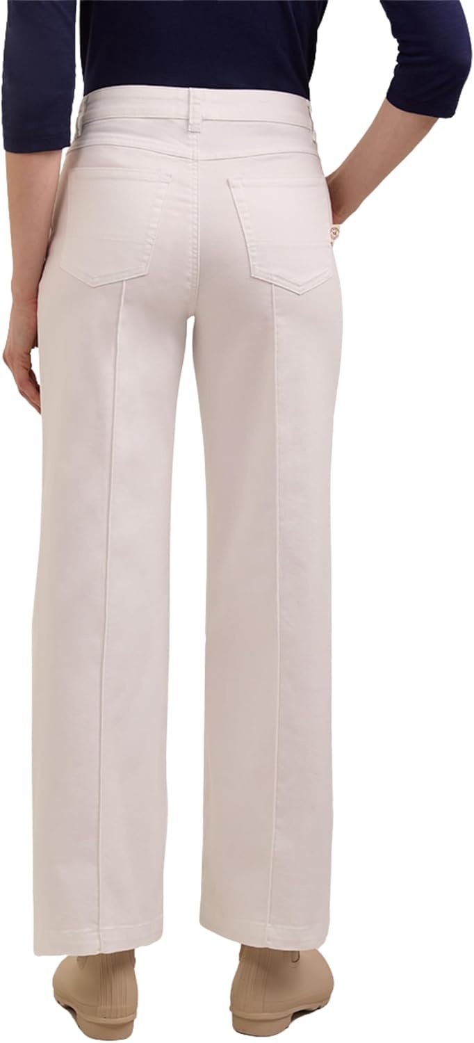 imageMartha Stewart Womens Wide Leg Pintuck Pant HighRise Soft Stretch Denim amp Twill Trouser with Front Seam DetailWhite