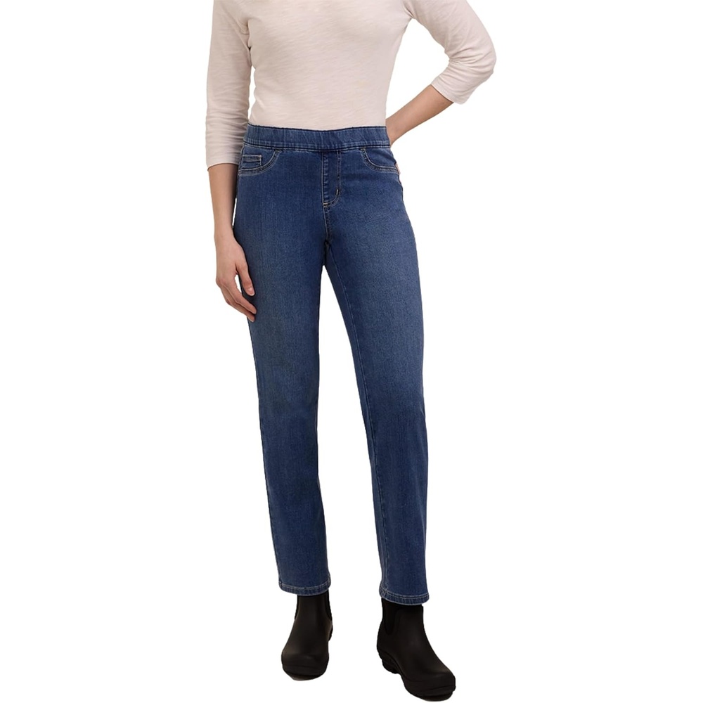 imageMartha Stewart Womens PullOn Straight Ankle Pant Stretch Twill amp Denim Casual Trouser with Full Elastic WaistbandMedium Wash