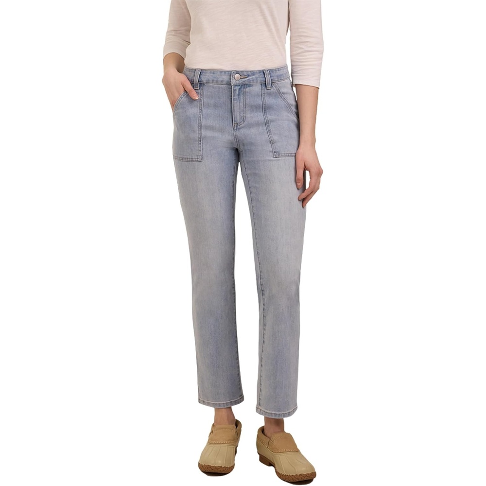 imageMartha Stewart Womens Straight Leg Patch Pocket Pant Soft Stretch Denim amp Twill Trouser with Waist StabilizerPale Wash