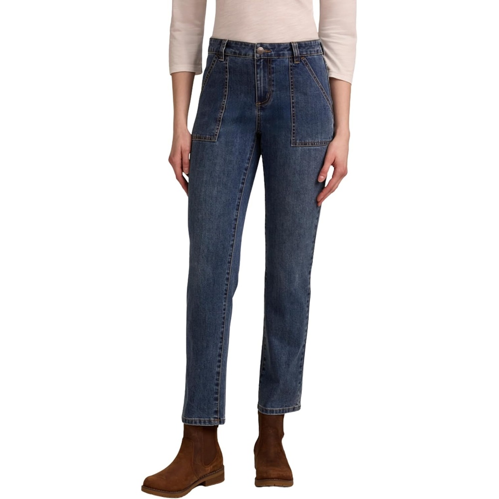 imageMartha Stewart Womens Straight Leg Patch Pocket Pant Soft Stretch Denim amp Twill Trouser with Waist StabilizerVintage Wash