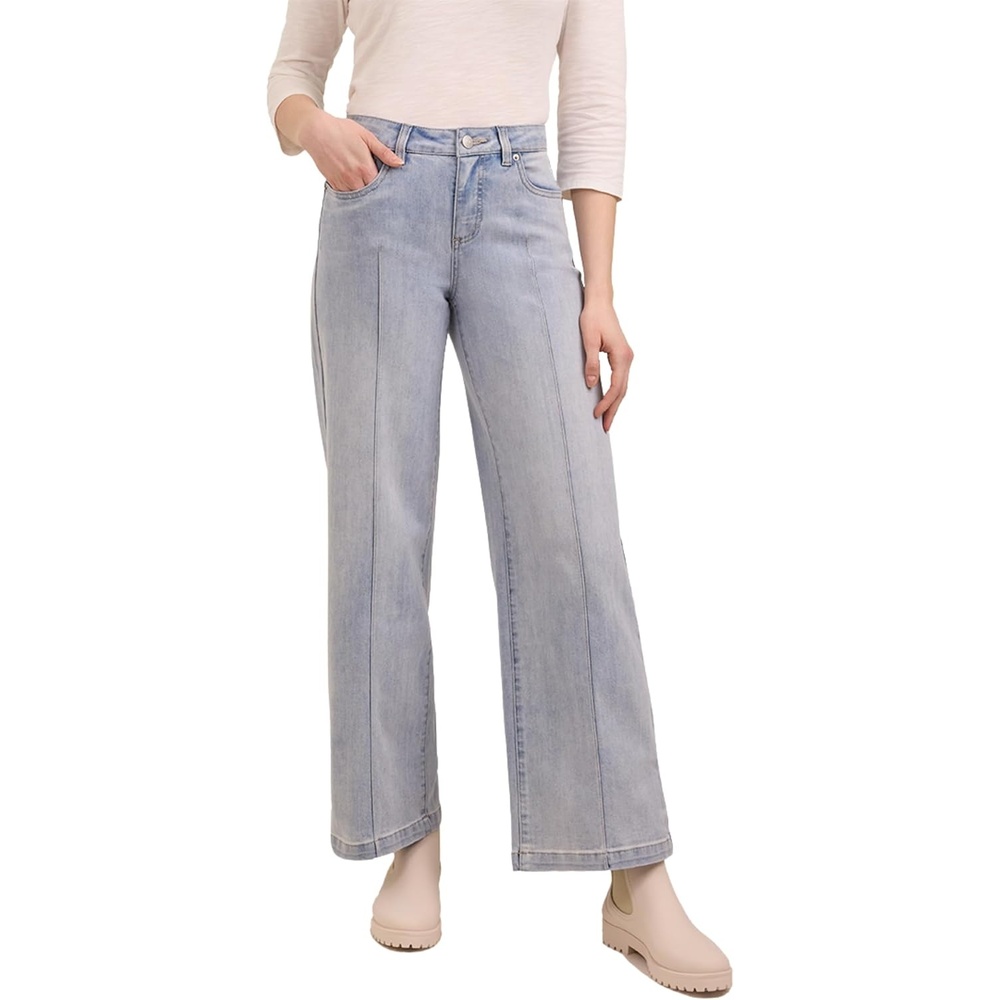 imageMartha Stewart Womens Wide Leg Pintuck Pant HighRise Soft Stretch Denim amp Twill Trouser with Front Seam DetailPale Wash