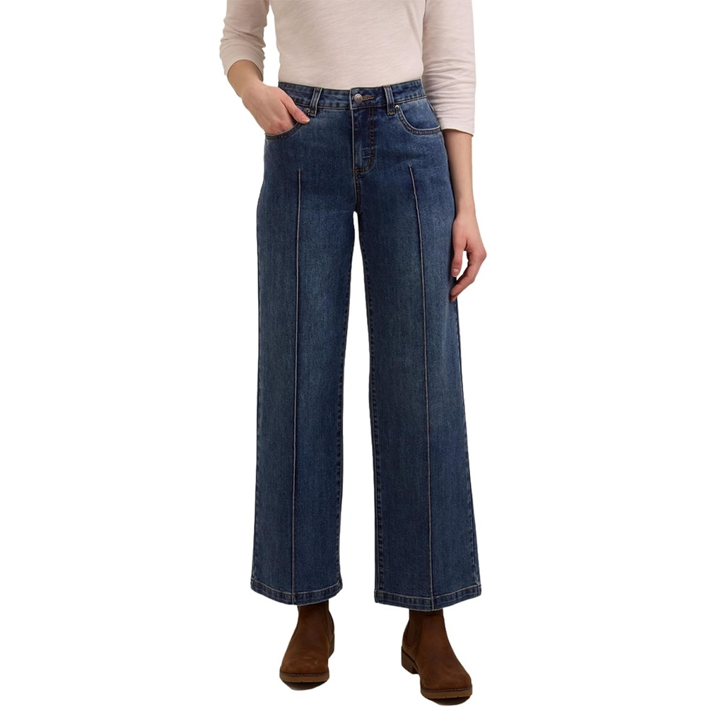 imageMartha Stewart Womens Wide Leg Pintuck Pant HighRise Soft Stretch Denim amp Twill Trouser with Front Seam DetailVintage Wash