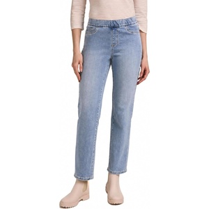 Martha Stewart Women’s Pull-On Straight Ankle Pant, Stretch Twill & Denim Casual Trouser with Full Elastic Waistband(Light Wash)
