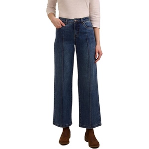 Martha Stewart Women’s Wide Leg Pintuck Pant, High-Rise Soft Stretch Denim & Twill Trouser with Front Seam Detail(Vintage Wash)