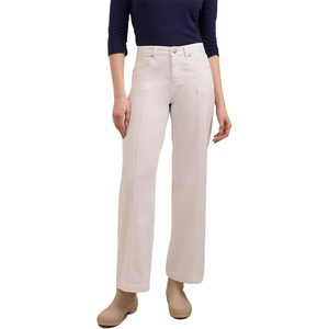Martha Stewart Women’s Wide Leg Pintuck Pant, High-Rise Soft Stretch Denim & Twill Trouser with Front Seam Detail(White)