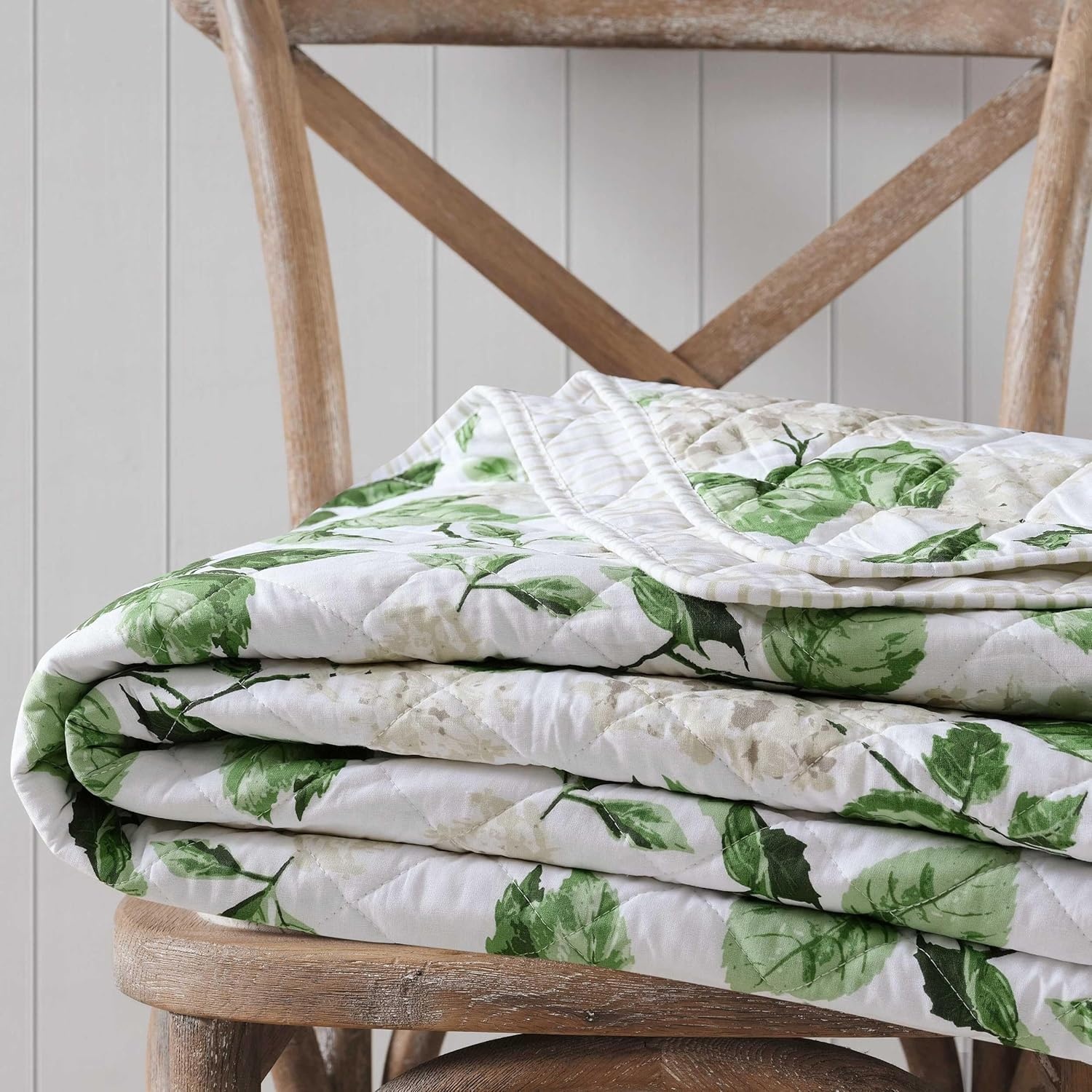 imageMartha Stewart Queen Size Quilt Set Soft amp Smooth Sateen Bedding with a Light and Breathable Feel 3 Piece Bed Set with Matching Pillowcases Fern Embroidery GreyHydrangea Floral Beige