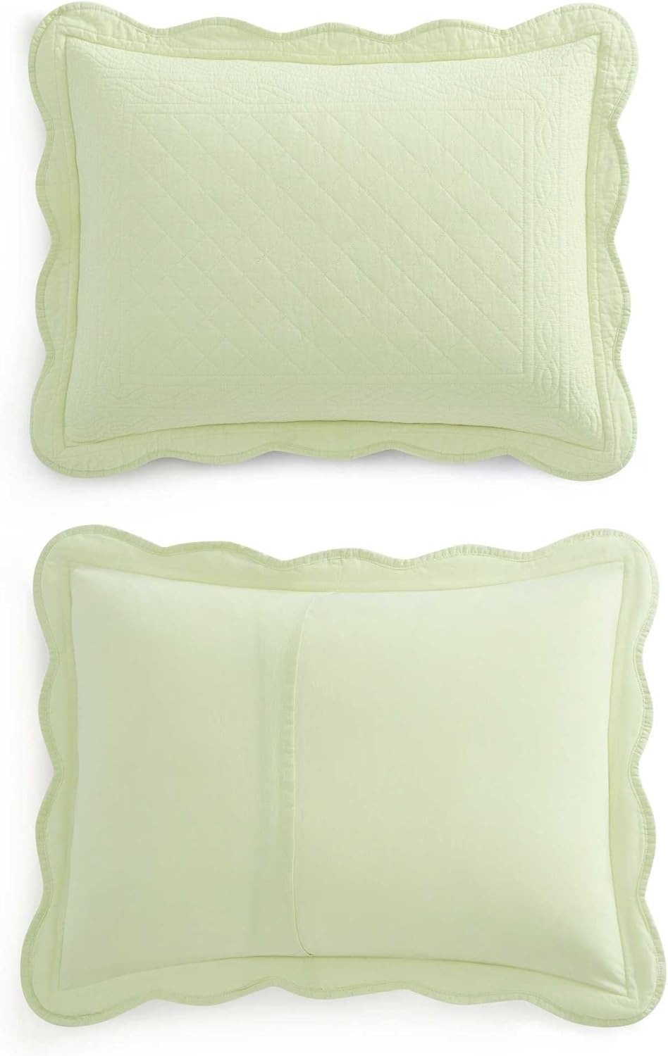 imageMartha Stewart Queen Size Quilt Set Soft amp Smooth Sateen Bedding with a Light and Breathable Feel 3 Piece Bed Set with Matching Pillowcases Fern Embroidery GreyVintage Scallop Green