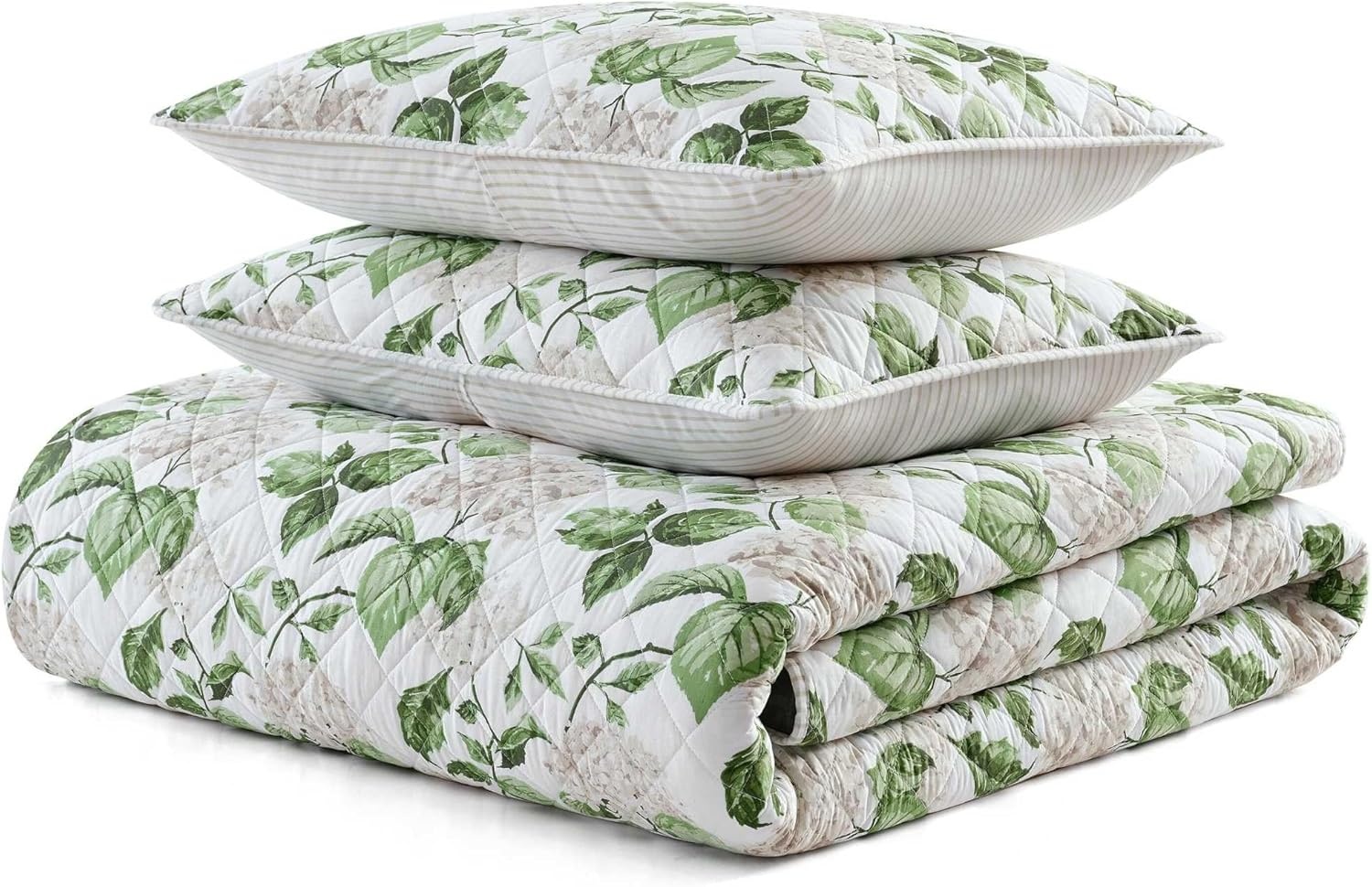 imageMartha Stewart Queen Size Quilt Set Soft amp Smooth Sateen Bedding with a Light and Breathable Feel 3 Piece Bed Set with Matching Pillowcases Fern Embroidery GreyHydrangea Floral Beige