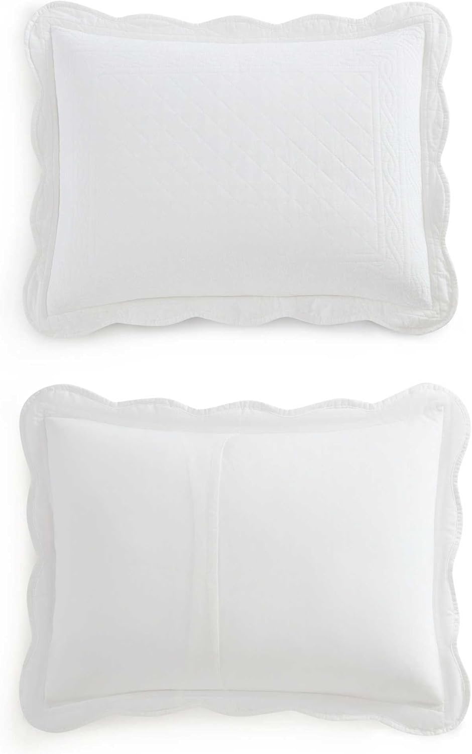 imageMartha Stewart Queen Size Quilt Set Soft amp Smooth Sateen Bedding with a Light and Breathable Feel 3 Piece Bed Set with Matching Pillowcases Fern Embroidery GreyVintage Scallop White