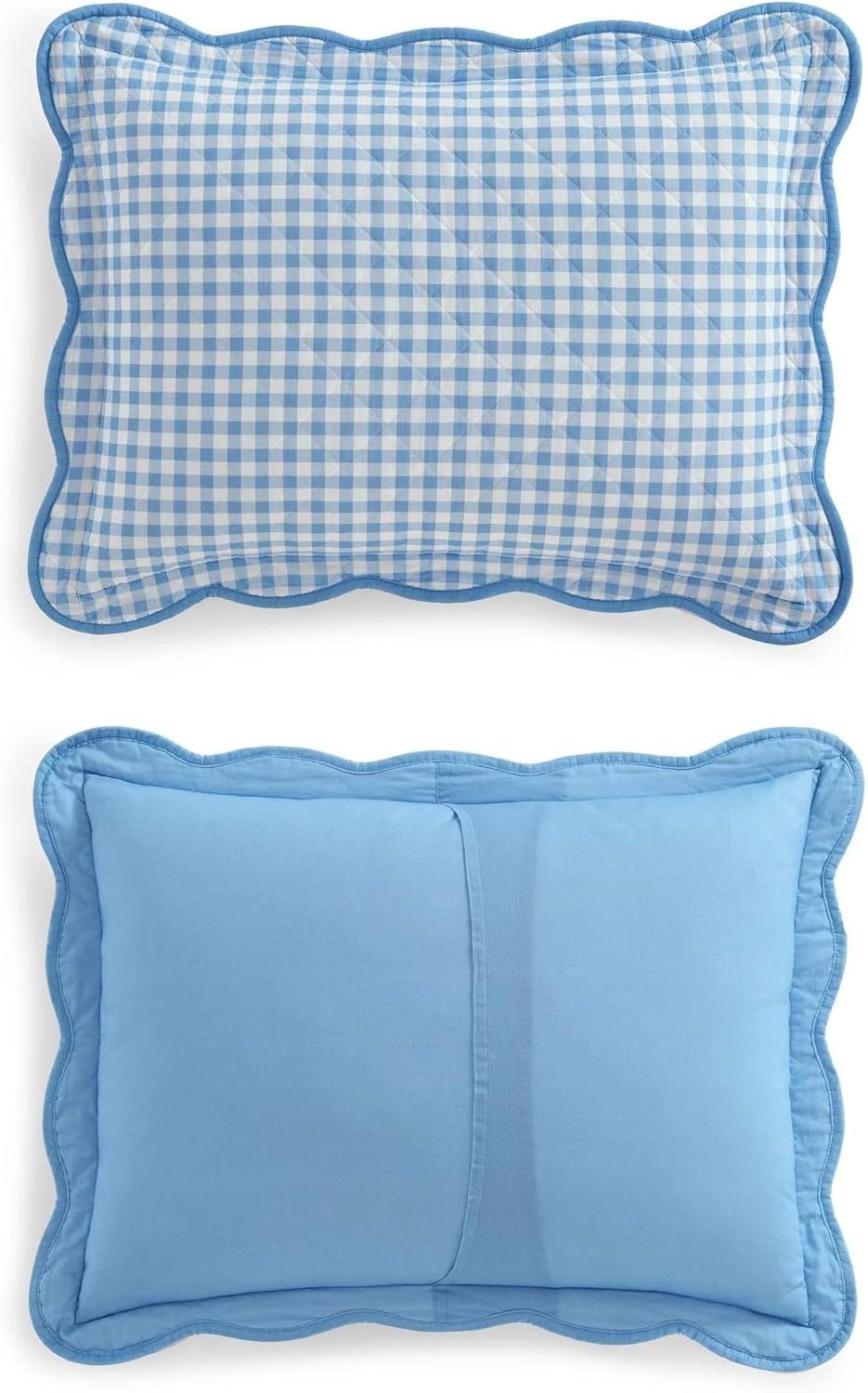 imageMartha Stewart Queen Size Quilt Set Soft amp Smooth Sateen Bedding with a Light and Breathable Feel 3 Piece Bed Set with Matching Pillowcases Fern Embroidery GreyOlivia Gingham Blue
