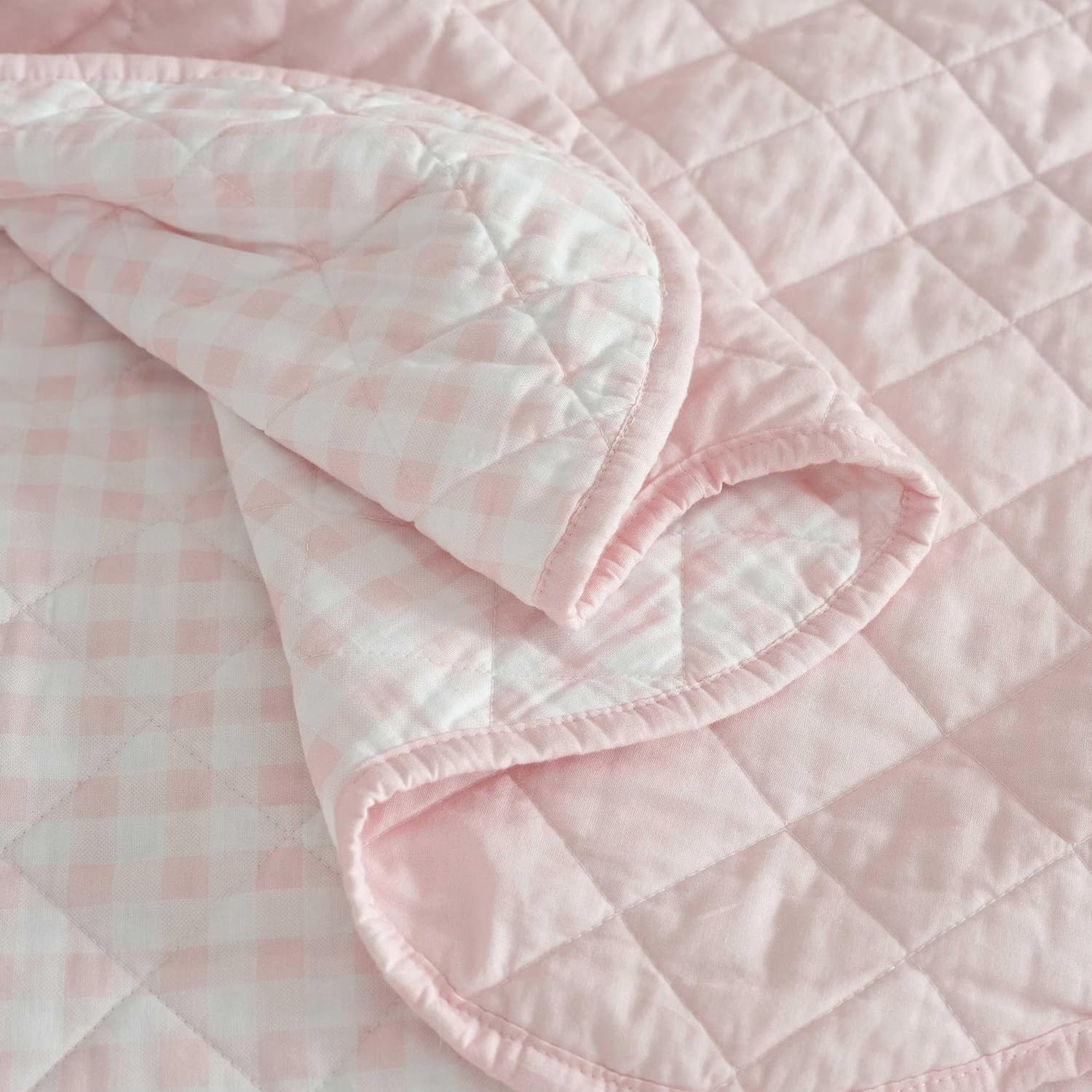 imageMartha Stewart Queen Size Quilt Set Soft amp Smooth Sateen Bedding with a Light and Breathable Feel 3 Piece Bed Set with Matching Pillowcases Fern Embroidery GreyOlivia Gingham Pink