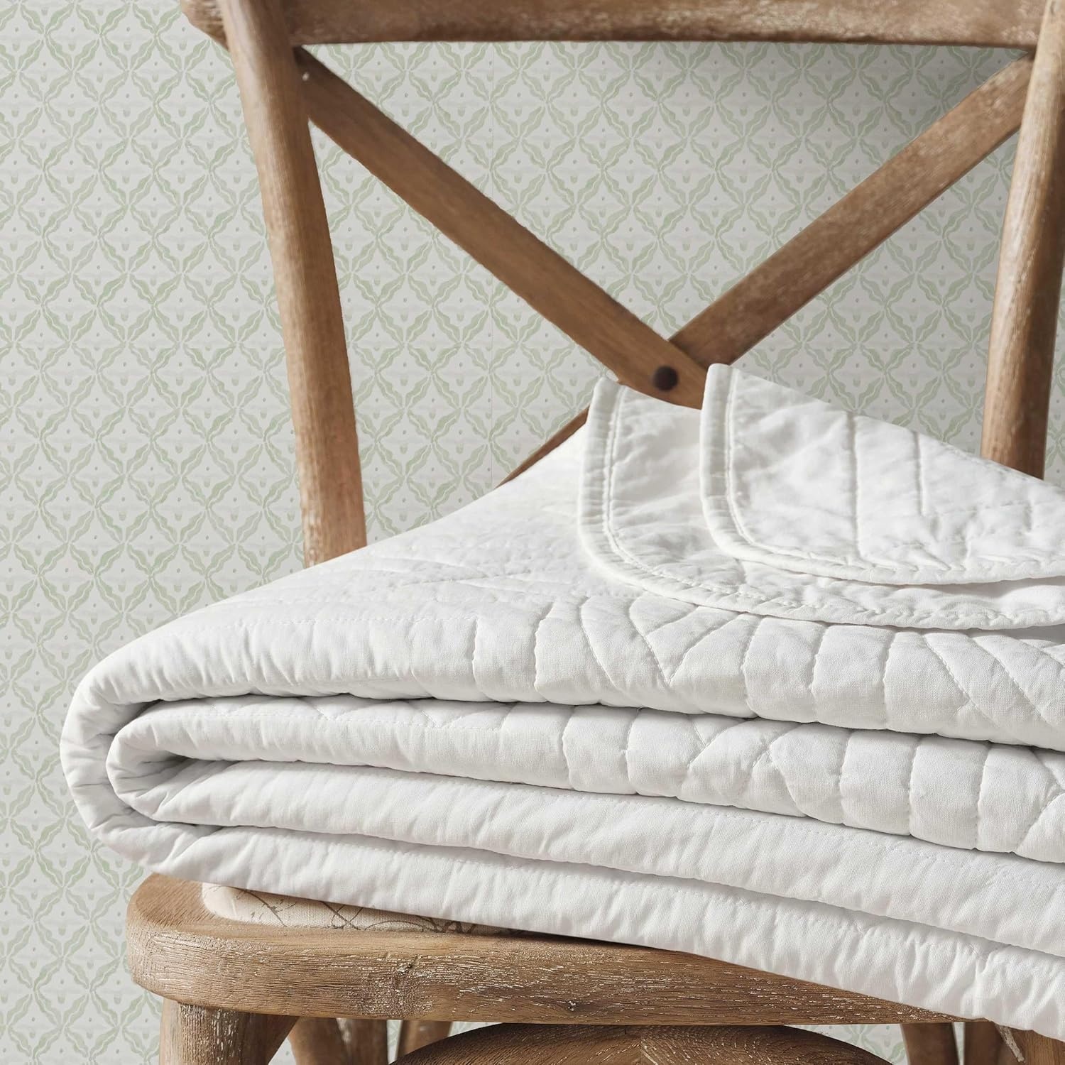 imageMartha Stewart Queen Size Quilt Set Soft amp Smooth Sateen Bedding with a Light and Breathable Feel 3 Piece Bed Set with Matching Pillowcases Fern Embroidery GreyVintage Scallop White