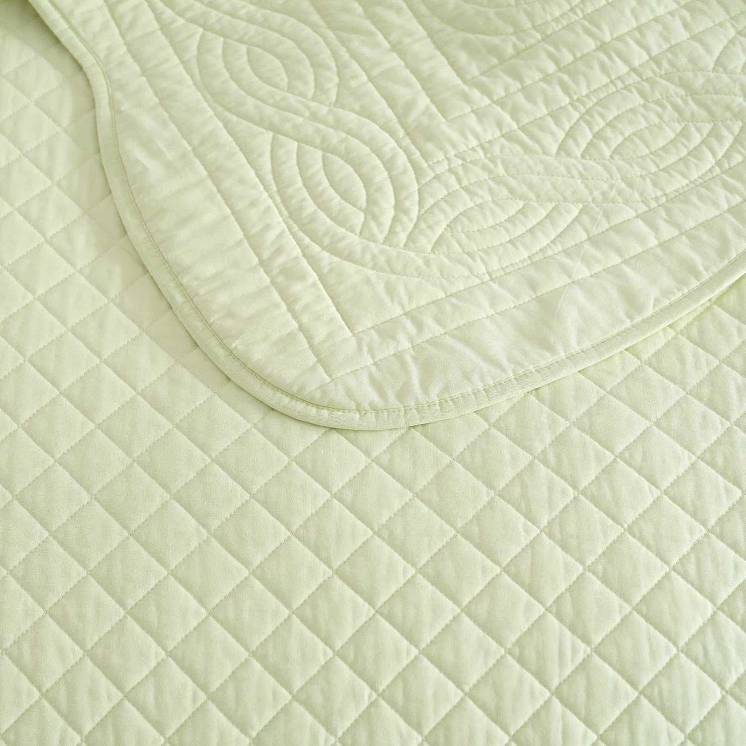 imageMartha Stewart Queen Size Quilt Set Soft amp Smooth Sateen Bedding with a Light and Breathable Feel 3 Piece Bed Set with Matching Pillowcases Fern Embroidery GreyVintage Scallop Green