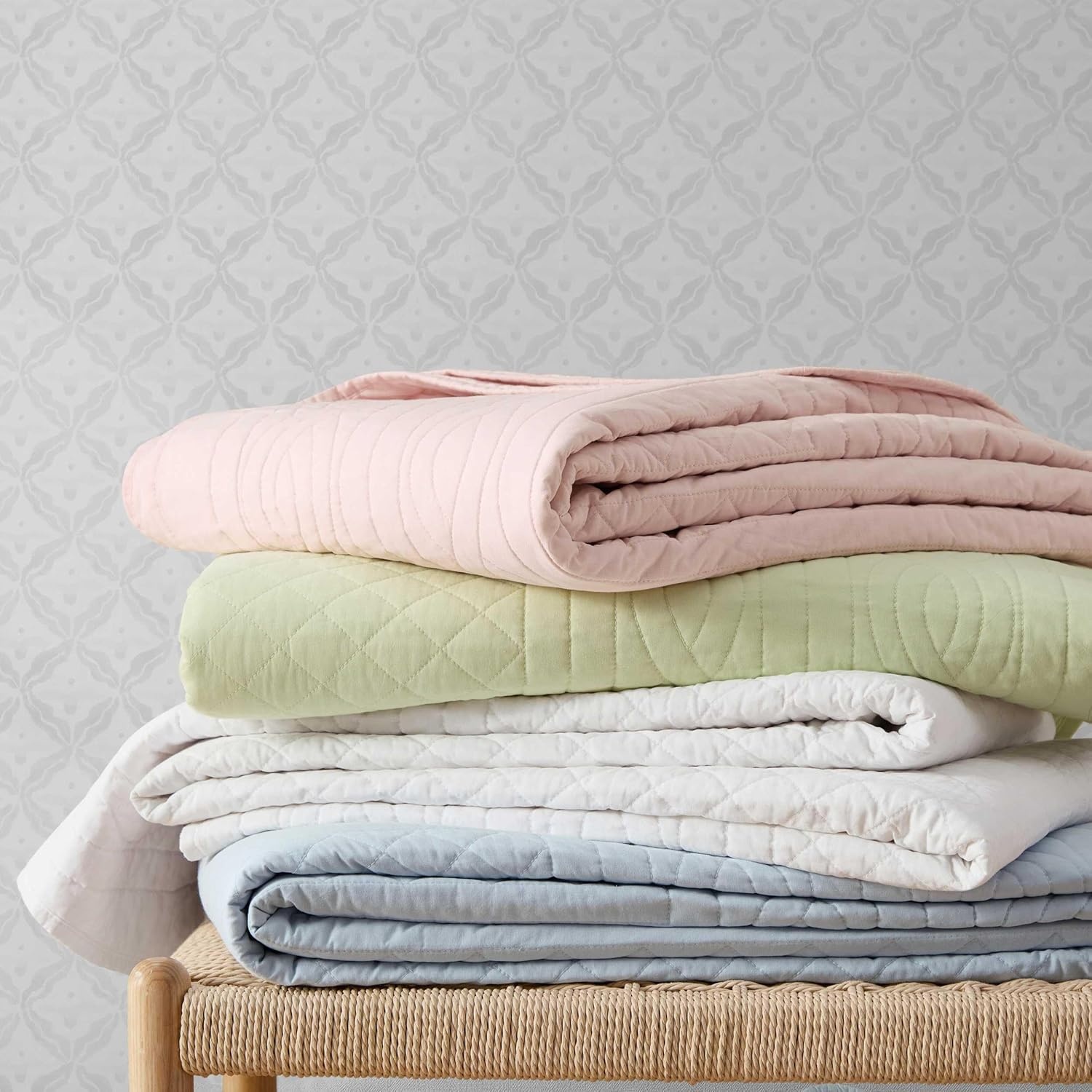 imageMartha Stewart Queen Size Quilt Set Soft amp Smooth Sateen Bedding with a Light and Breathable Feel 3 Piece Bed Set with Matching Pillowcases Fern Embroidery GreyVintage Scallop White