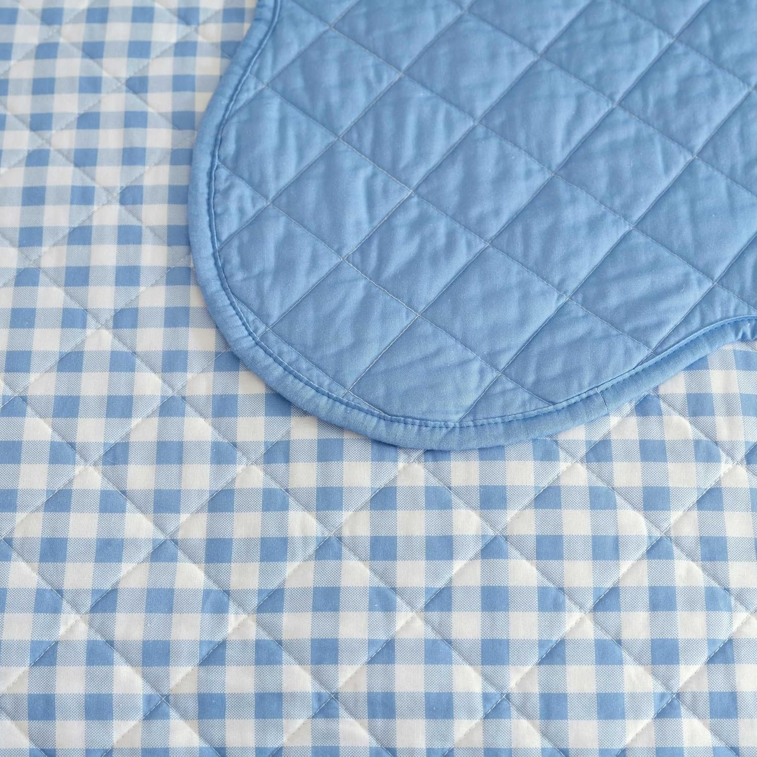 imageMartha Stewart Queen Size Quilt Set Soft amp Smooth Sateen Bedding with a Light and Breathable Feel 3 Piece Bed Set with Matching Pillowcases Fern Embroidery GreyOlivia Gingham Blue