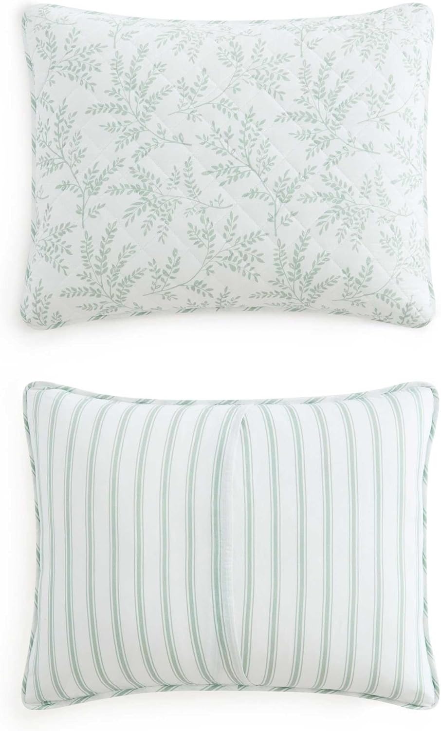 imageMartha Stewart Queen Size Quilt Set Soft amp Smooth Sateen Bedding with a Light and Breathable Feel 3 Piece Bed Set with Matching Pillowcases Fern Embroidery GreyMurray Leaves Green