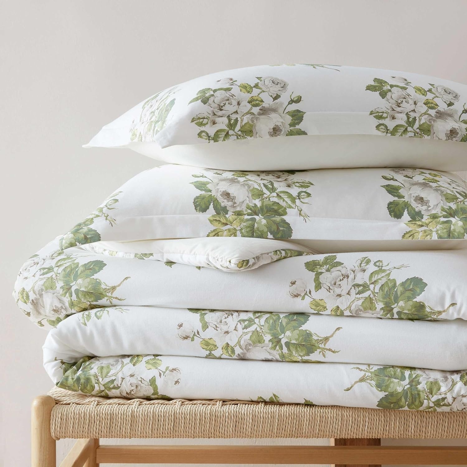 imageMartha Stewart Twin Duvet Cover Set 100 Smooth amp Silky Sateen Cotton Bedding 2 Piece Striped Bedding with Matching Pillowcase Verbena Stripe BlueAvery Floral Grey