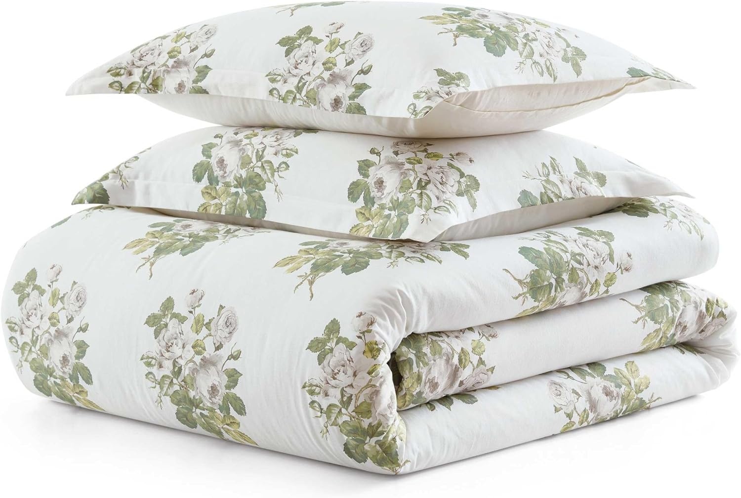 imageMartha Stewart Twin Duvet Cover Set 100 Smooth amp Silky Sateen Cotton Bedding 2 Piece Striped Bedding with Matching Pillowcase Verbena Stripe BlueAvery Floral Grey