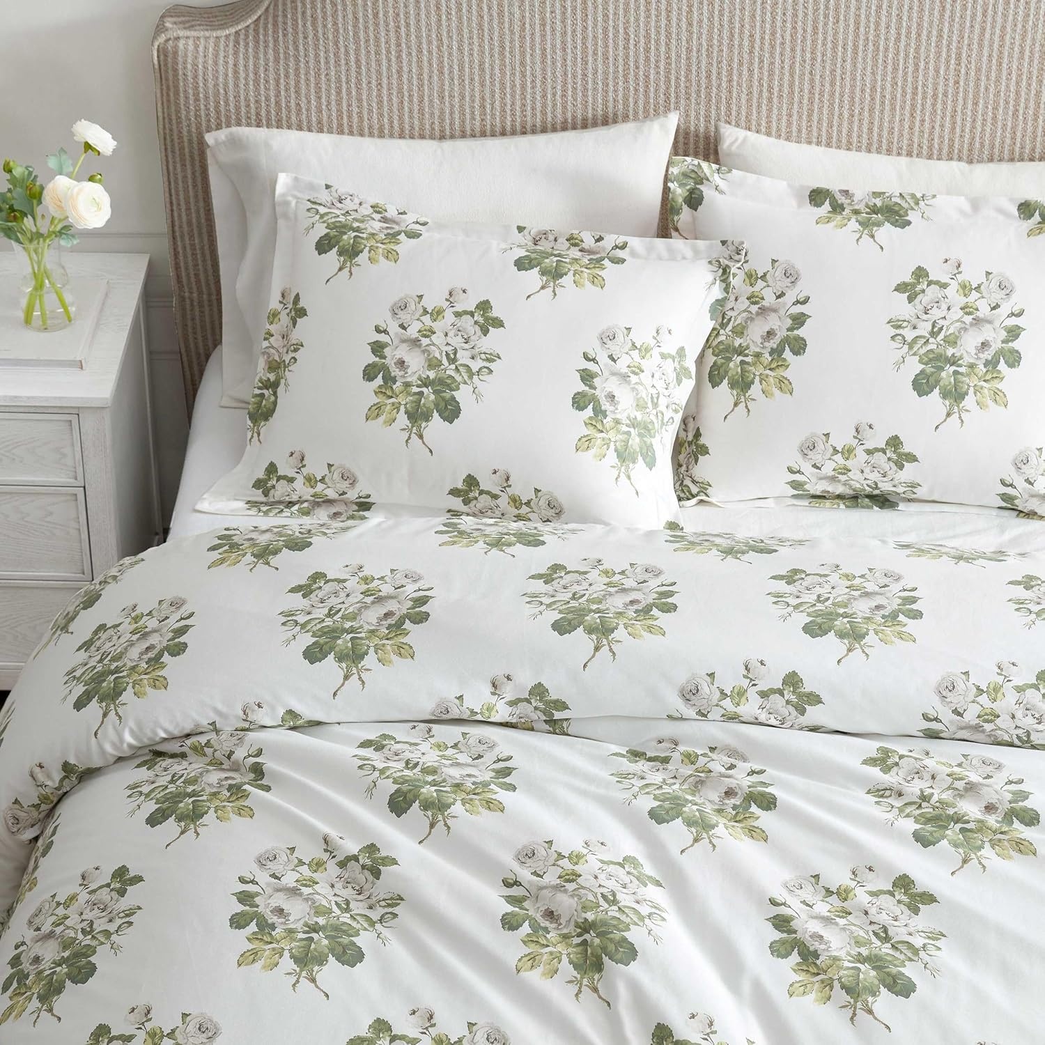 imageMartha Stewart Twin Duvet Cover Set 100 Smooth amp Silky Sateen Cotton Bedding 2 Piece Striped Bedding with Matching Pillowcase Verbena Stripe BlueAvery Floral Grey