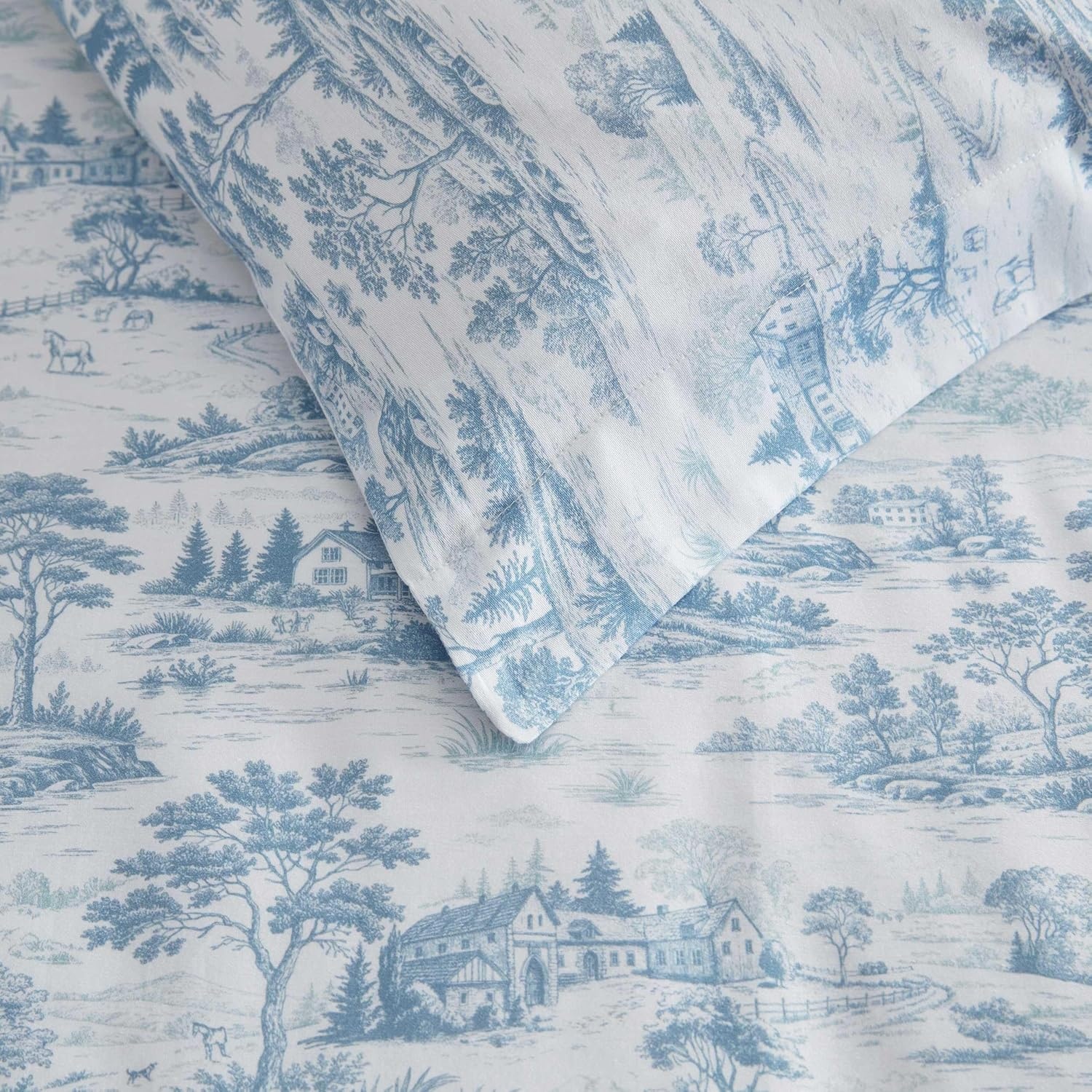 imageMartha Stewart Twin Duvet Cover Set 100 Smooth amp Silky Sateen Cotton Bedding 2 Piece Striped Bedding with Matching Pillowcase Verbena Stripe BlueFarmhouse Toile Blue