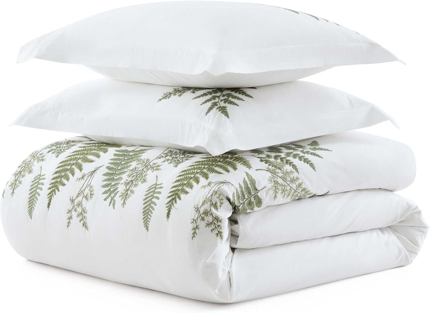 imageMartha Stewart Twin Duvet Cover Set 100 Smooth amp Silky Sateen Cotton Bedding 2 Piece Striped Bedding with Matching Pillowcase Verbena Stripe BlueFern Garden Green