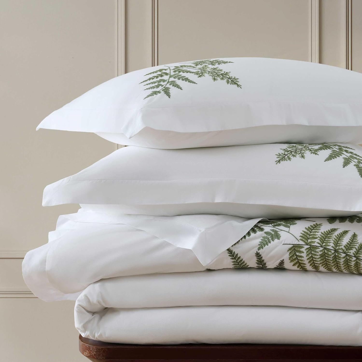 imageMartha Stewart Twin Duvet Cover Set 100 Smooth amp Silky Sateen Cotton Bedding 2 Piece Striped Bedding with Matching Pillowcase Verbena Stripe BlueFern Garden Green