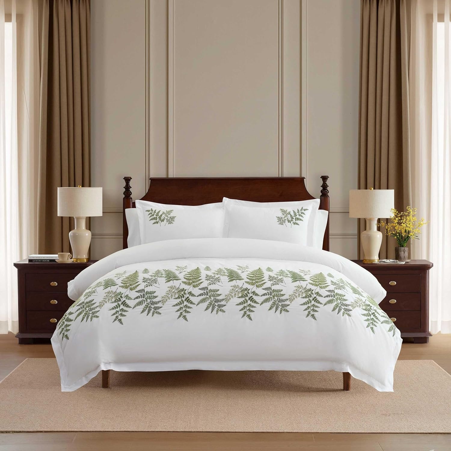 imageMartha Stewart Twin Duvet Cover Set 100 Smooth amp Silky Sateen Cotton Bedding 2 Piece Striped Bedding with Matching Pillowcase Verbena Stripe BlueFern Garden Green