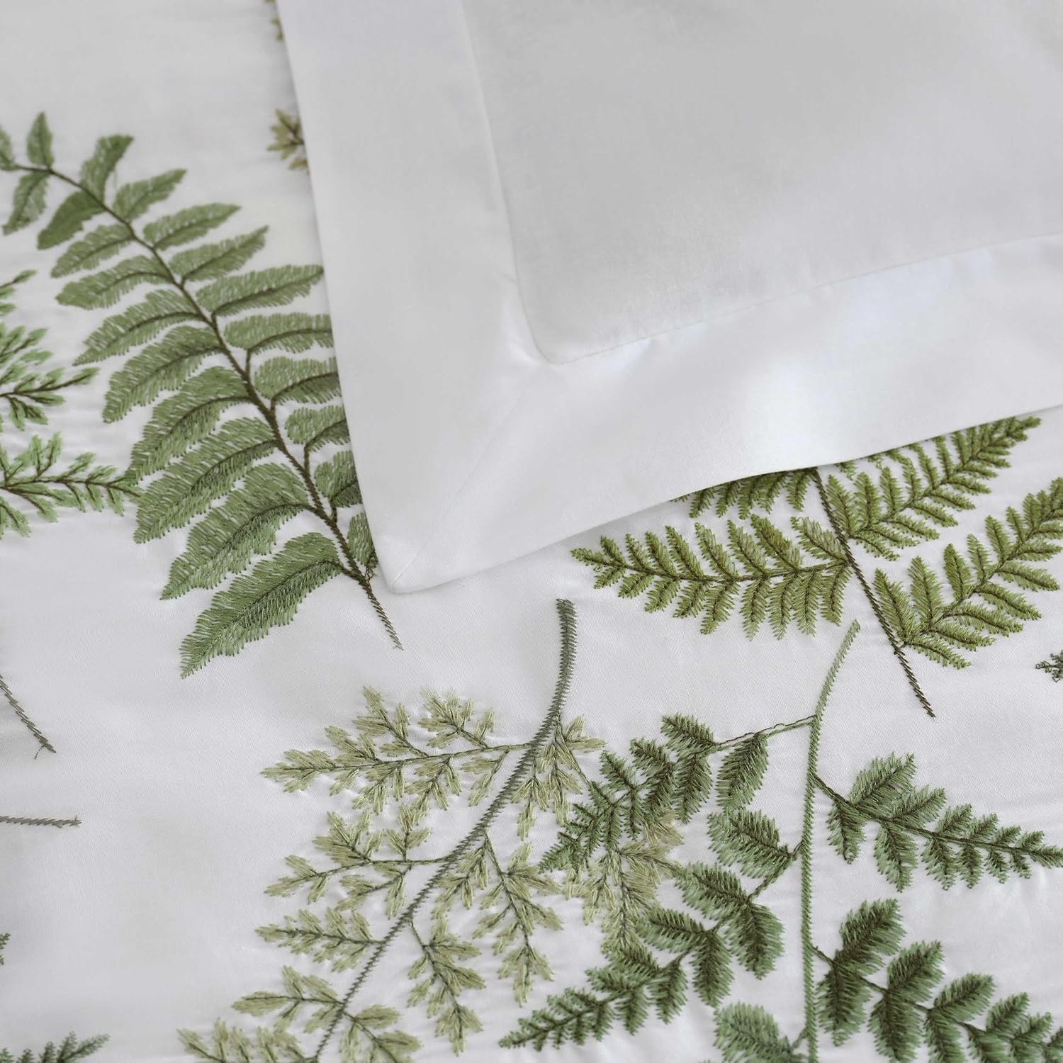 imageMartha Stewart Twin Duvet Cover Set 100 Smooth amp Silky Sateen Cotton Bedding 2 Piece Striped Bedding with Matching Pillowcase Verbena Stripe BlueFern Garden Green