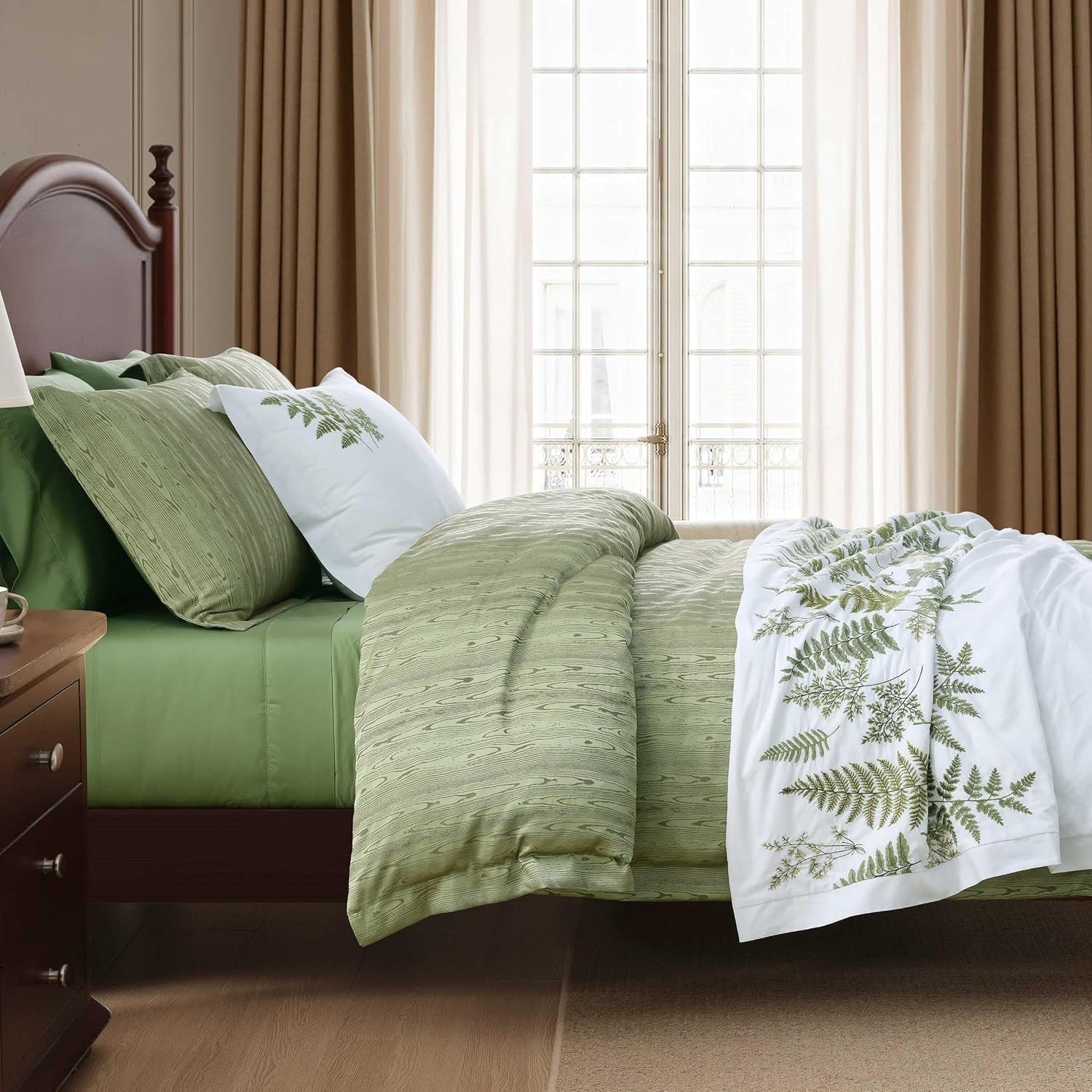 imageMartha Stewart Twin Duvet Cover Set 100 Smooth amp Silky Sateen Cotton Bedding 2 Piece Striped Bedding with Matching Pillowcase Verbena Stripe BlueFern Garden Green