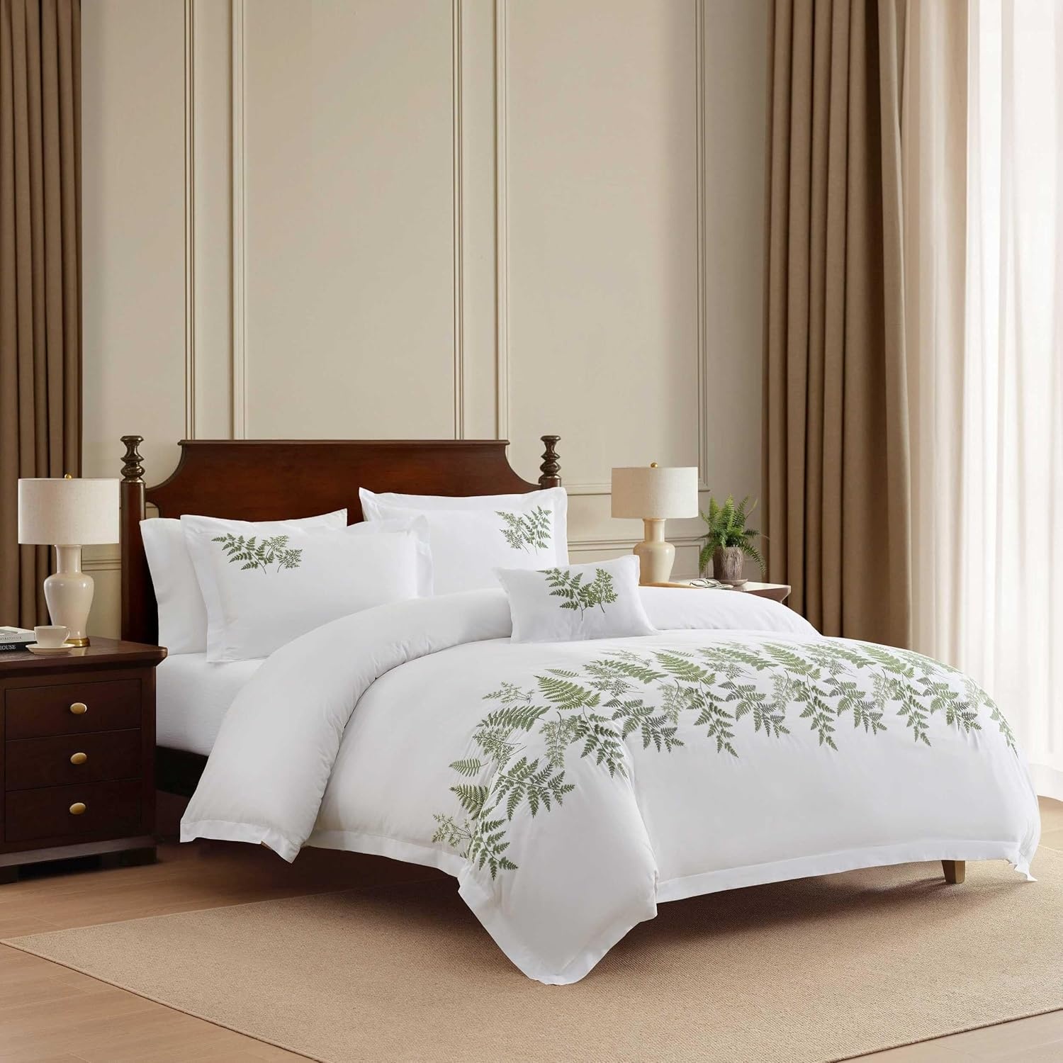 imageMartha Stewart Twin Duvet Cover Set 100 Smooth amp Silky Sateen Cotton Bedding 2 Piece Striped Bedding with Matching Pillowcase Verbena Stripe BlueFern Garden Green