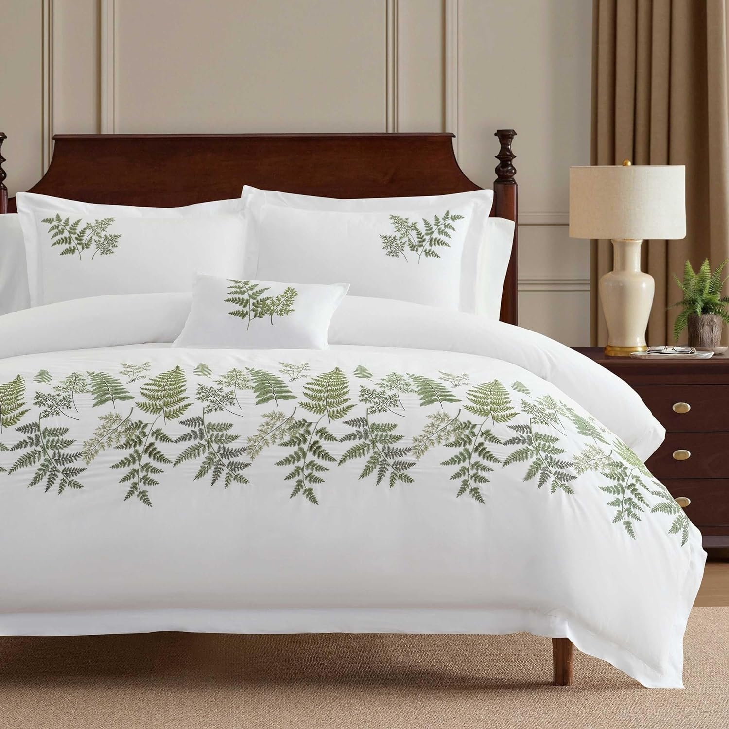 imageMartha Stewart Twin Duvet Cover Set 100 Smooth amp Silky Sateen Cotton Bedding 2 Piece Striped Bedding with Matching Pillowcase Verbena Stripe BlueFern Garden Green