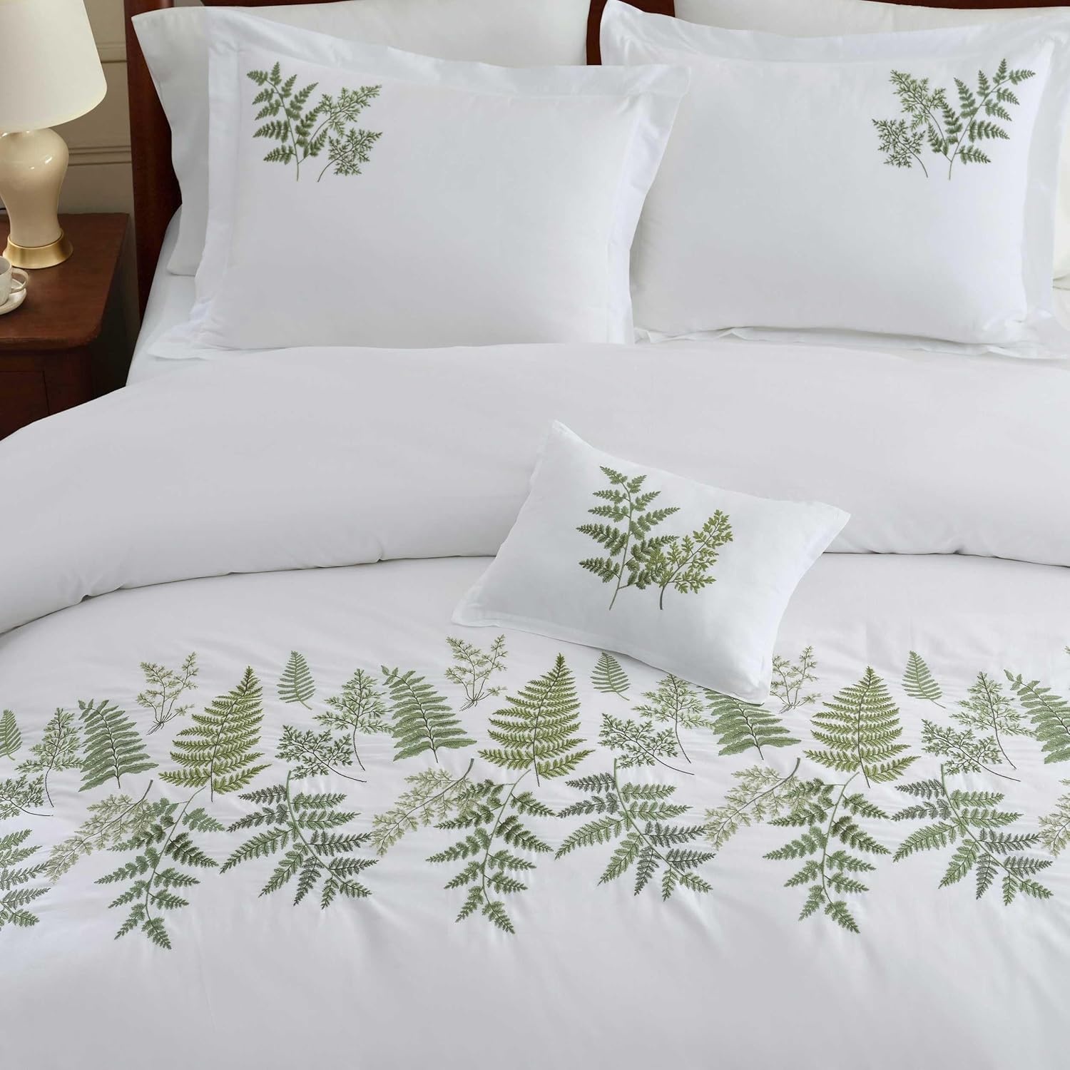 imageMartha Stewart Twin Duvet Cover Set 100 Smooth amp Silky Sateen Cotton Bedding 2 Piece Striped Bedding with Matching Pillowcase Verbena Stripe BlueFern Garden Green