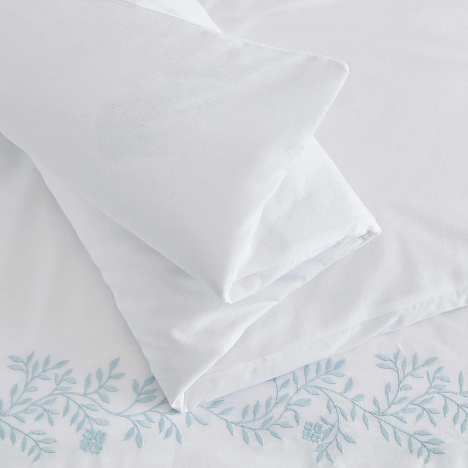 imageMartha Stewart Twin Duvet Cover Set 100 Smooth amp Silky Sateen Cotton Bedding 2 Piece Striped Bedding with Matching Pillowcase Verbena Stripe BlueGarden Path Embroidery Blue