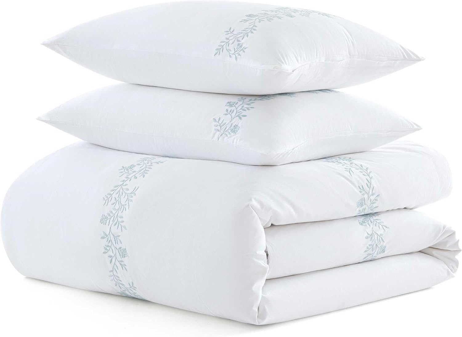 imageMartha Stewart Twin Duvet Cover Set 100 Smooth amp Silky Sateen Cotton Bedding 2 Piece Striped Bedding with Matching Pillowcase Verbena Stripe BlueGarden Path Embroidery Blue
