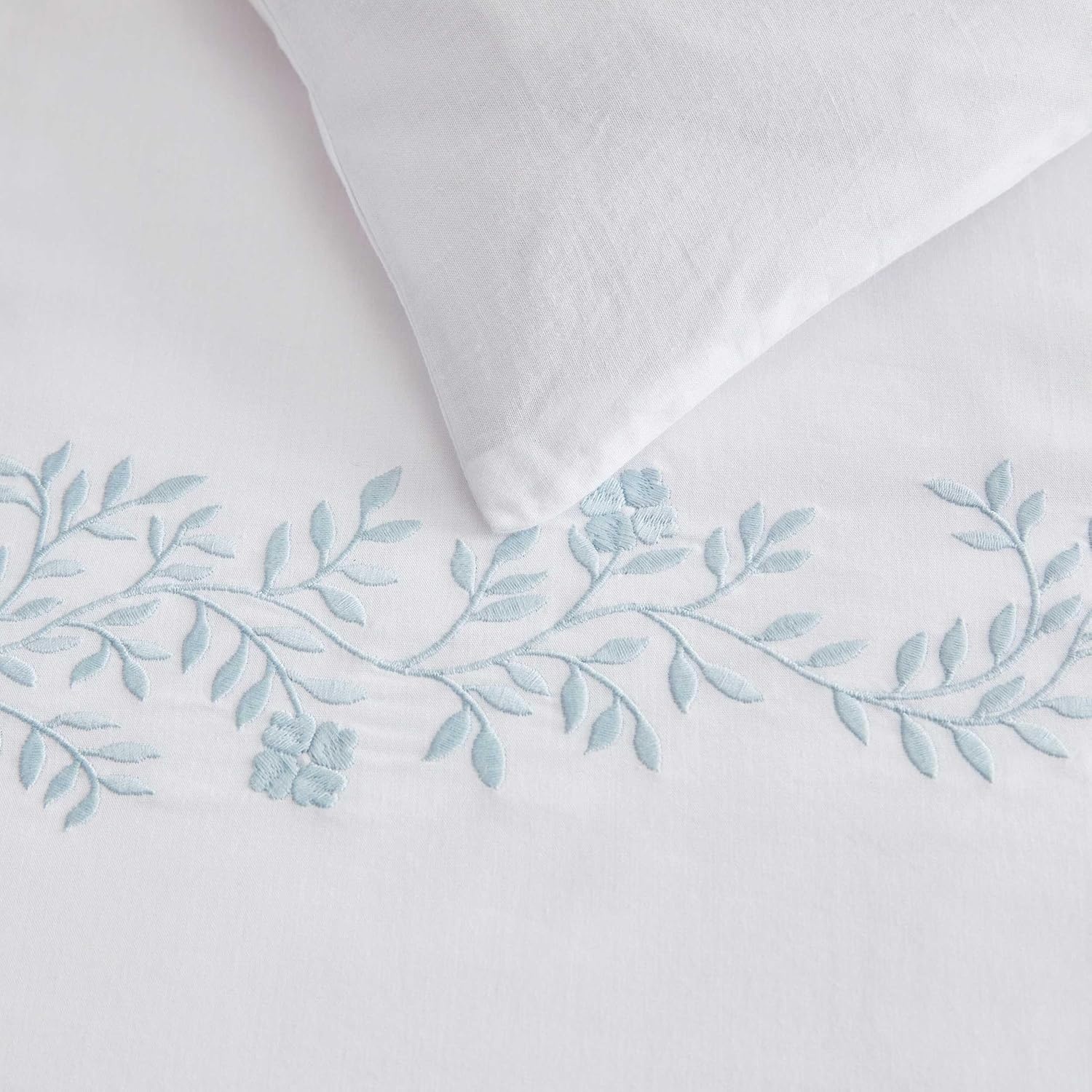 imageMartha Stewart Twin Duvet Cover Set 100 Smooth amp Silky Sateen Cotton Bedding 2 Piece Striped Bedding with Matching Pillowcase Verbena Stripe BlueGarden Path Embroidery Blue