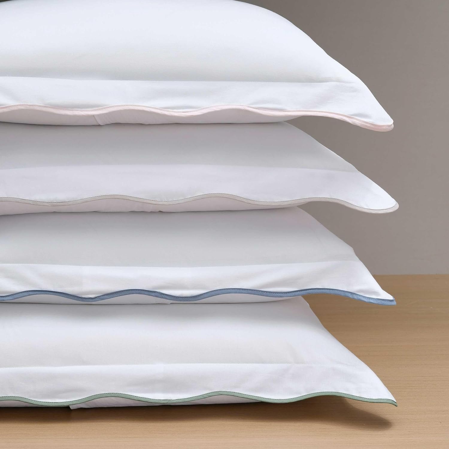 imageMartha Stewart Twin Duvet Cover Set 100 Smooth amp Silky Sateen Cotton Bedding 2 Piece Striped Bedding with Matching Pillowcase Verbena Stripe BlueSimple Scallop Beige