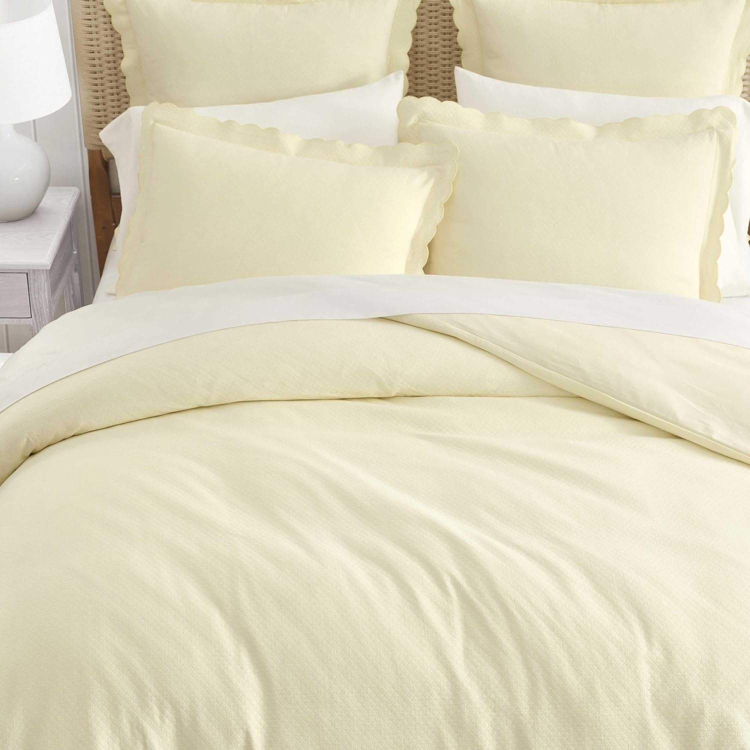 imageMartha Stewart Twin Duvet Cover Set 100 Smooth amp Silky Sateen Cotton Bedding 2 Piece Striped Bedding with Matching Pillowcase Verbena Stripe BlueSignature Scallop White
