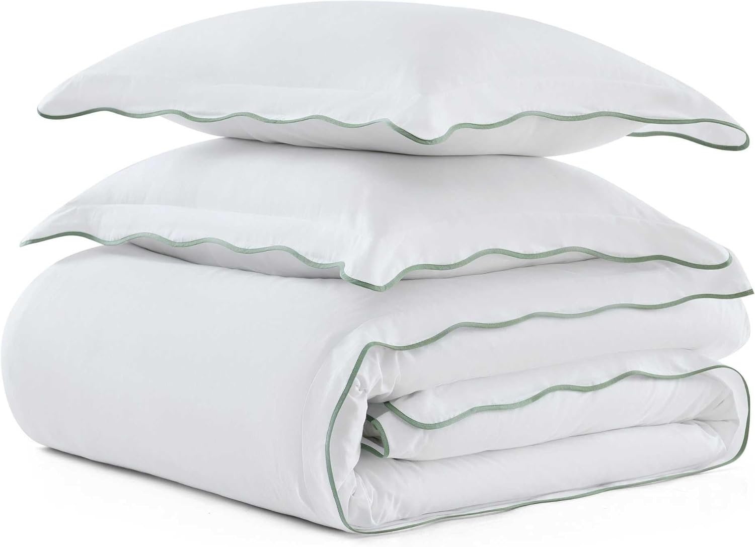 imageMartha Stewart Twin Duvet Cover Set 100 Smooth amp Silky Sateen Cotton Bedding 2 Piece Striped Bedding with Matching Pillowcase Verbena Stripe BlueSimple Scallop Green