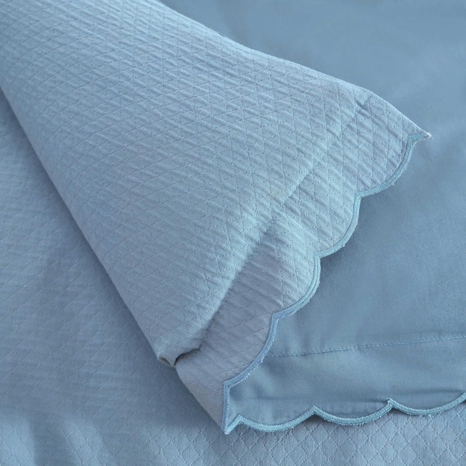 imageMartha Stewart Twin Duvet Cover Set 100 Smooth amp Silky Sateen Cotton Bedding 2 Piece Striped Bedding with Matching Pillowcase Verbena Stripe BlueSignature Scallop Blue