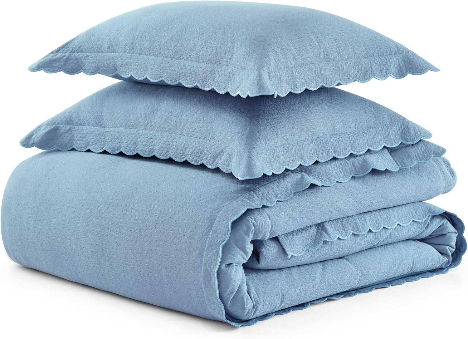 imageMartha Stewart Twin Duvet Cover Set 100 Smooth amp Silky Sateen Cotton Bedding 2 Piece Striped Bedding with Matching Pillowcase Verbena Stripe BlueSignature Scallop Blue
