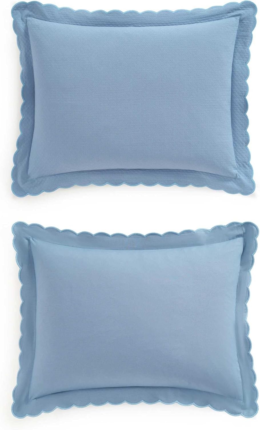 imageMartha Stewart Twin Duvet Cover Set 100 Smooth amp Silky Sateen Cotton Bedding 2 Piece Striped Bedding with Matching Pillowcase Verbena Stripe BlueSignature Scallop Blue