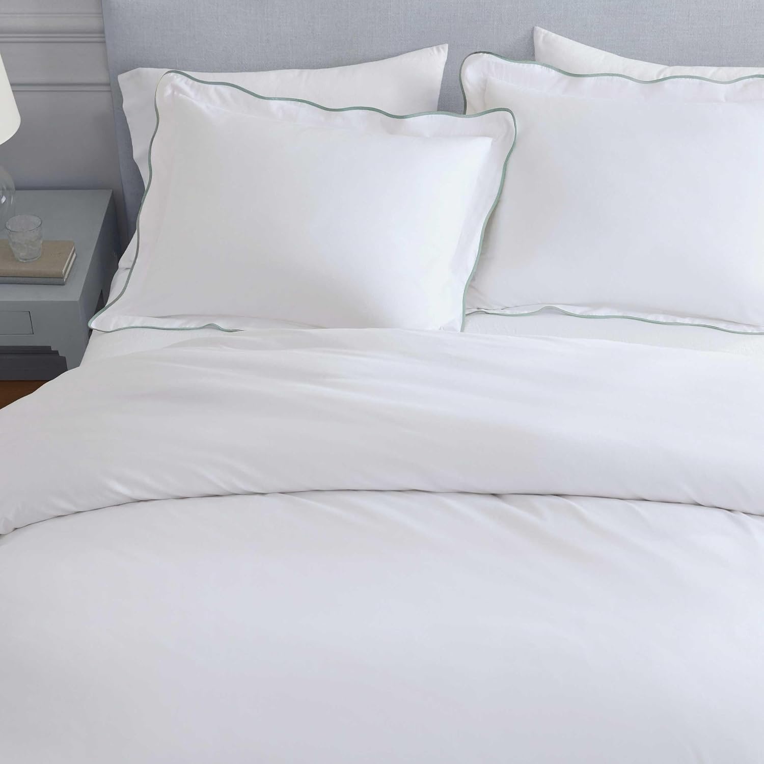 imageMartha Stewart Twin Duvet Cover Set 100 Smooth amp Silky Sateen Cotton Bedding 2 Piece Striped Bedding with Matching Pillowcase Verbena Stripe BlueSimple Scallop Green