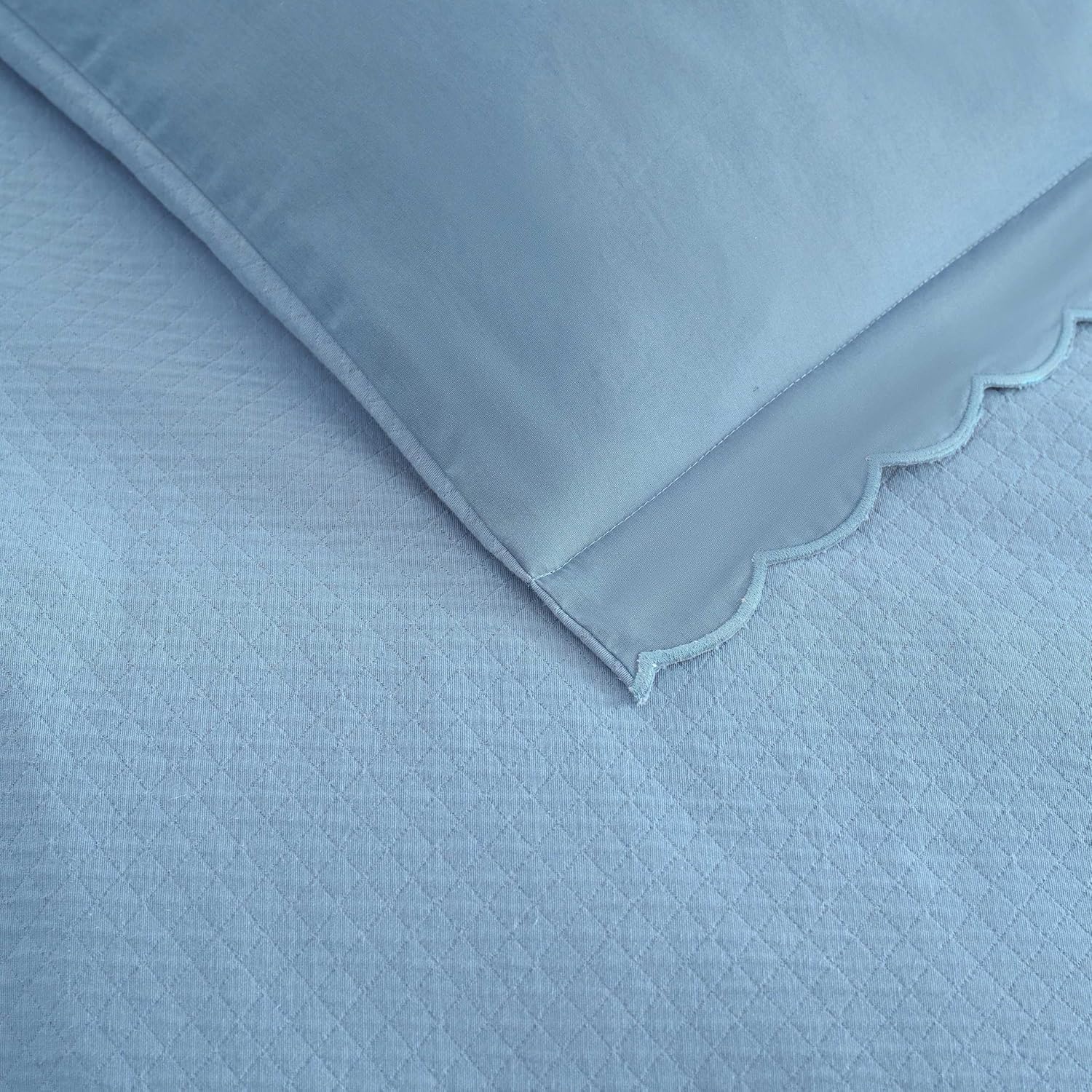 imageMartha Stewart Twin Duvet Cover Set 100 Smooth amp Silky Sateen Cotton Bedding 2 Piece Striped Bedding with Matching Pillowcase Verbena Stripe BlueSignature Scallop Blue