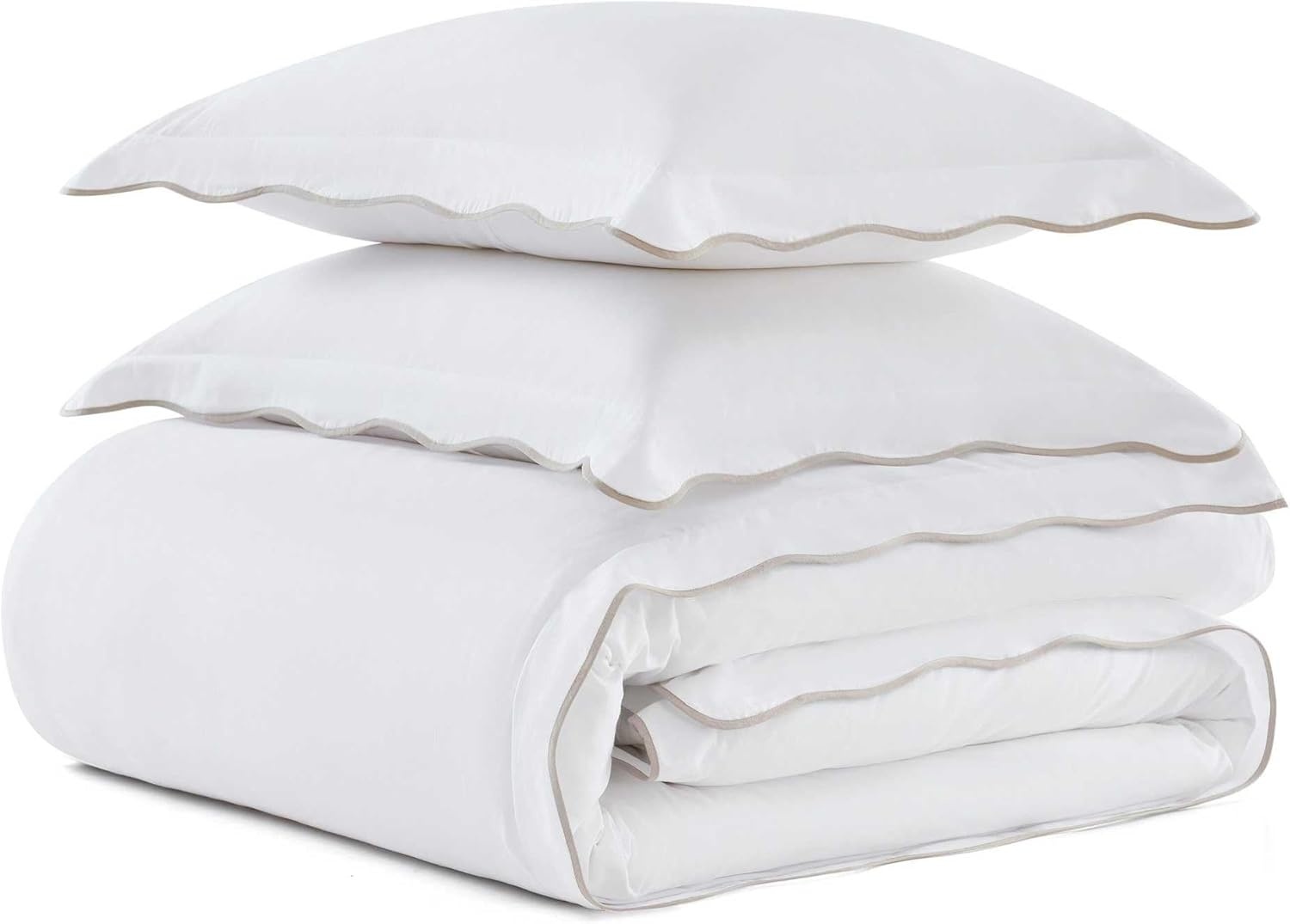 imageMartha Stewart Twin Duvet Cover Set 100 Smooth amp Silky Sateen Cotton Bedding 2 Piece Striped Bedding with Matching Pillowcase Verbena Stripe BlueSimple Scallop Beige
