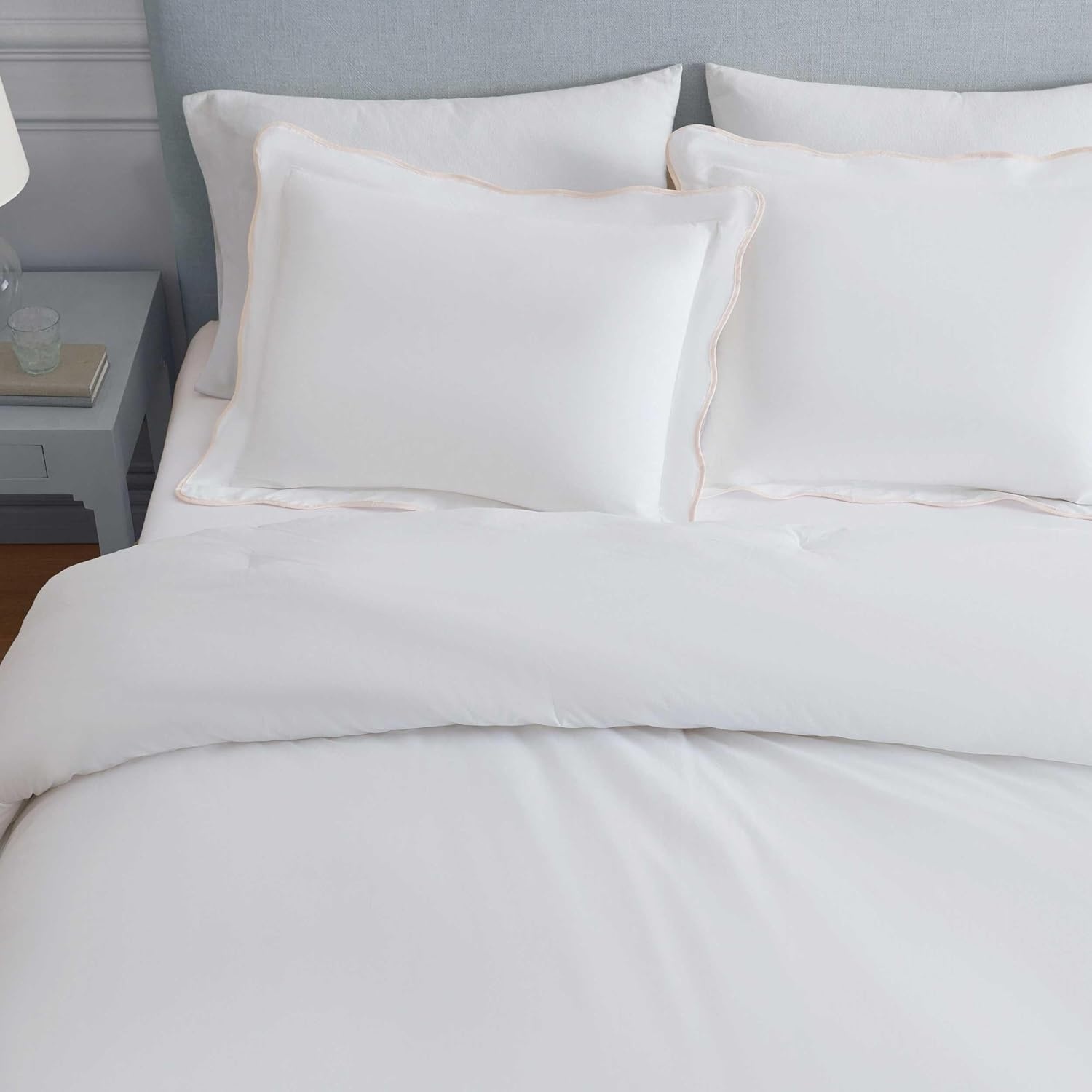 imageMartha Stewart Twin Duvet Cover Set 100 Smooth amp Silky Sateen Cotton Bedding 2 Piece Striped Bedding with Matching Pillowcase Verbena Stripe BlueSimple Scallop Pink