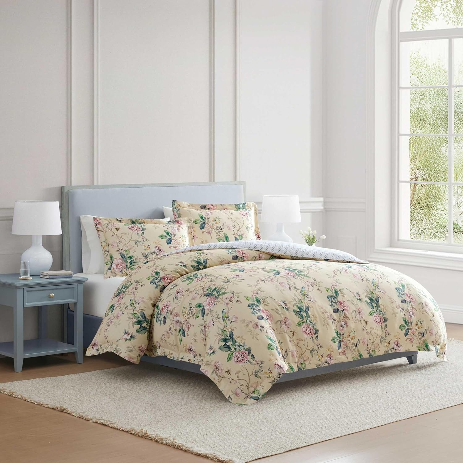 imageMartha Stewart Twin Duvet Cover Set 100 Smooth amp Silky Sateen Cotton Bedding 2 Piece Striped Bedding with Matching Pillowcase Verbena Stripe BlueSongbird Yellow